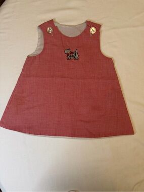 Handmade Vintage-Style Scottie Dog Christmas Jumper Dress 2T Red Check